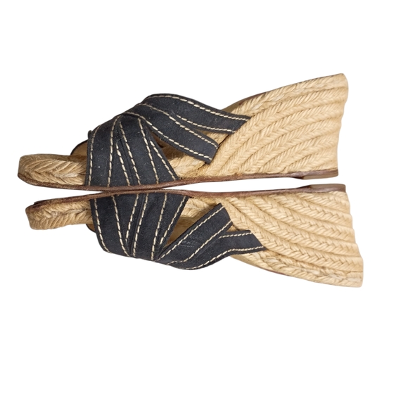 Christian Louboutin Espadrilles Black Wedge Sandals Platform Heels Size 6 - Picture 3 of 9